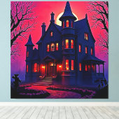 Spooky Haunted House bij Dusk Design Canvas Afdruk (Insitu (Houten vloer))