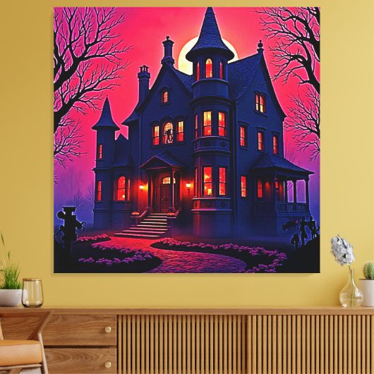 Spooky Haunted House bij Dusk Design Canvas Afdruk (Insitu (Woonkamer))