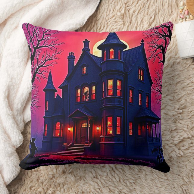 Spooky Haunted House bij Dusk Design Kussen (Deken)