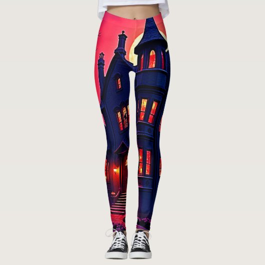 Spooky Haunted House bij Dusk Design Leggings (Voorkant)