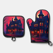 Spooky Haunted House bij Dusk Design Ovenwant & Pannenlap Set (Voorkant)