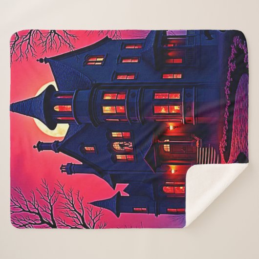 Spooky Haunted House bij Dusk Design Sherpa Deken (Voorkant (horizontaal))