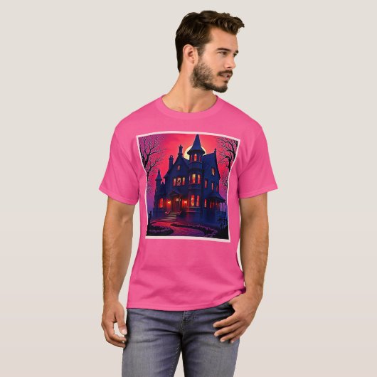 Spooky Haunted House bij Dusk Design T-shirt (Voorkant volledig)