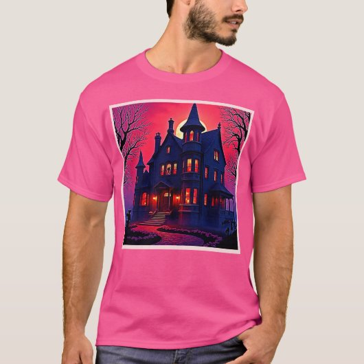 Spooky Haunted House bij Dusk Design T-shirt (Voorkant)
