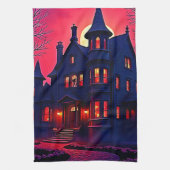 Spooky Haunted House bij Dusk Design Theedoek (Verticaal)