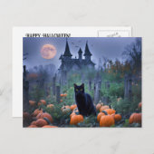 Spooky Haunted House Black Cat Pumpkins Feestdagenkaart (Voorkant / Achterkant)