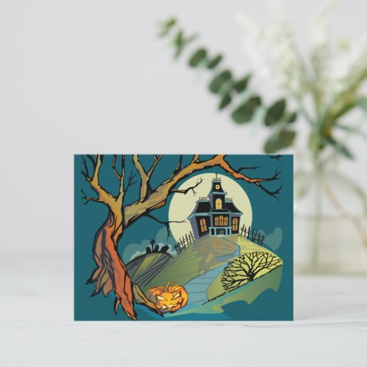 Spooky Haunted House Briefkaart (Staand voorkant)