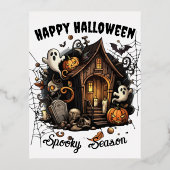 🎃 Spooky Haunted House Briefkaart - WIT 👻🕷️ (Voorkant)