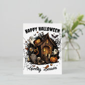 🎃 Spooky Haunted House Briefkaart - WIT 👻🕷️ (Staand Voorkant)