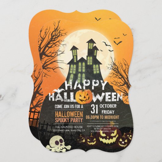 Spooky Haunted House Costume Night Sky Halloween Kaart (Voorkant / Achterkant)