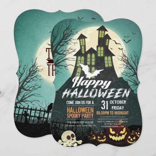 Spooky Haunted House Costume Night Sky Halloween Kaart (Voorkant / Achterkant)