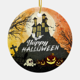 Spooky Haunted House Costume Night Sky Halloween Keramisch Ornament