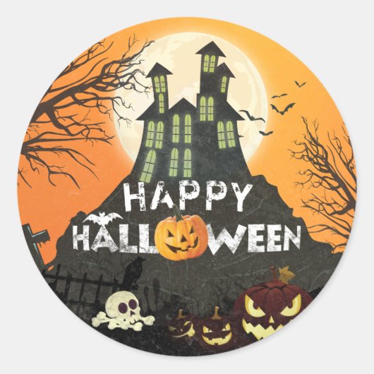 Spooky Haunted House Costume Night Sky Halloween Ronde Sticker (Voorkant)
