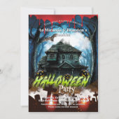 Spooky Haunted House en Pumpkins Halloween Party Kaart (Voorkant)