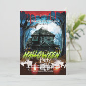 Spooky Haunted House en Pumpkins Halloween Party Kaart (Staand voorkant)