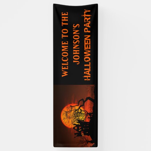 Spooky Haunted House & Full Moon Halloween Party Spandoek (Verticaal)