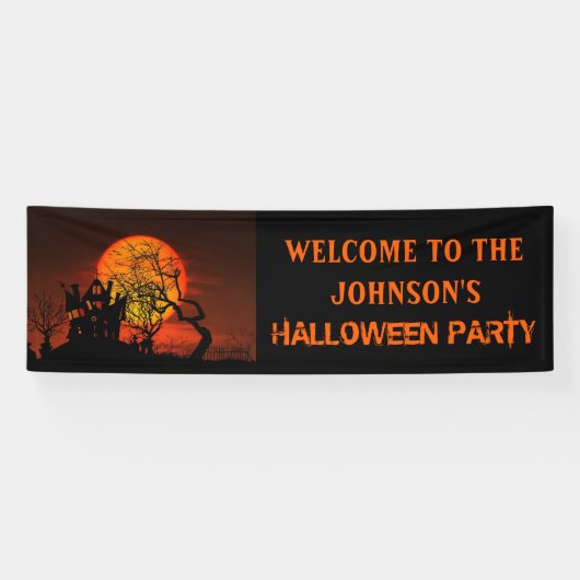 Spooky Haunted House & Full Moon Halloween Party Spandoek (Horizontaal)