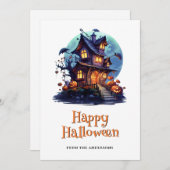 Spooky Haunted House Ghost Pumpkins Halloween Kaar Feestdagenkaart (Voorkant / Achterkant)