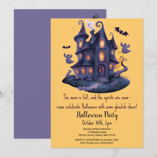 Spooky Haunted House Ghosts Bats Halloween Party Kaart (Voorkant / Achterkant)