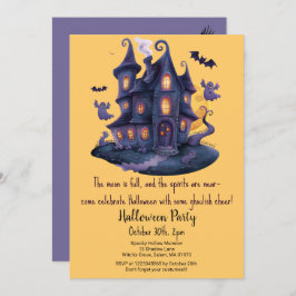 Spooky Haunted House Ghosts Bats Halloween Party Kaart