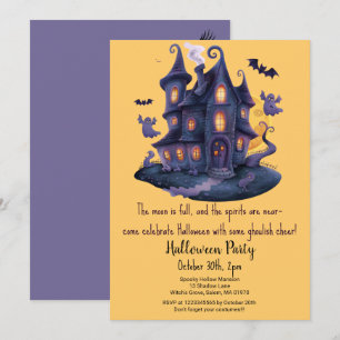 Spooky Haunted House Ghosts Bats Halloween Party Kaart