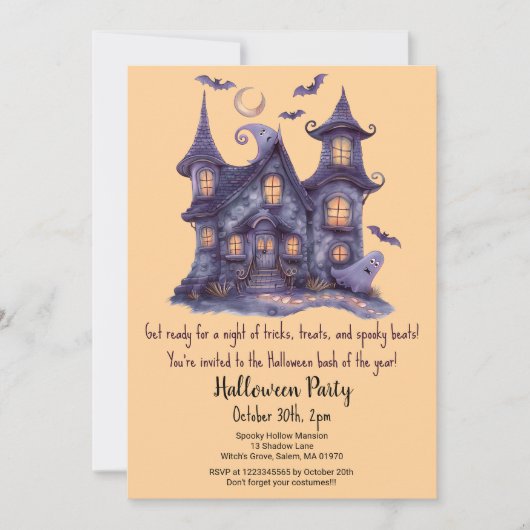 Spooky Haunted House Ghosts Bats Halloween Party Kaart (Voorkant)