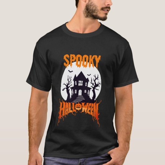 Spooky Haunted House Halloween Art T-shirt (Voorkant)