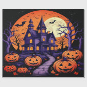 Spooky Haunted House Halloween Cadeaupapier (Vlak)