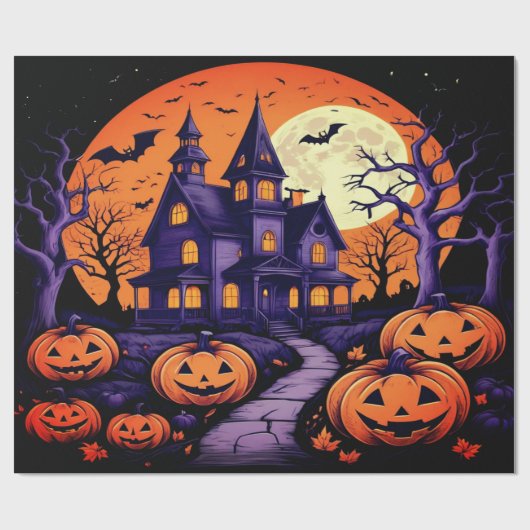 Spooky Haunted House Halloween Cadeaupapier (Vlak)
