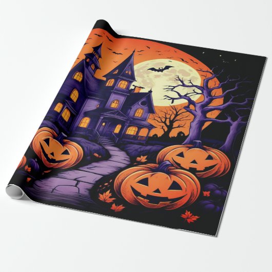 Spooky Haunted House Halloween Cadeaupapier (Uitgerold)