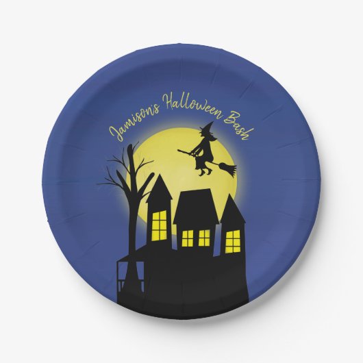 Spooky Haunted House Halloween Custom Papieren Bordje (Voorkant)