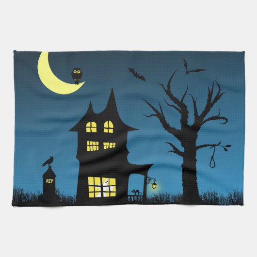 Spooky Haunted House Halloween Decorative Theedoek (Horizontaal)