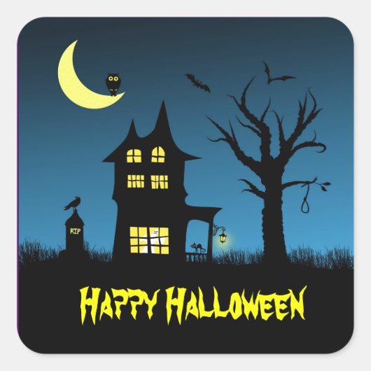 Spooky Haunted House Halloween Decorative Vierkante Sticker (Voorkant)