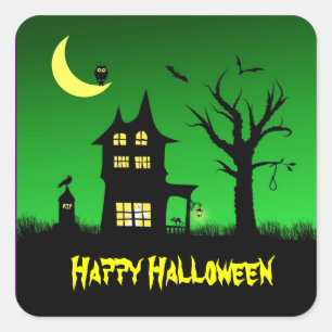 Spooky Haunted House Halloween Decorative Vierkante Sticker