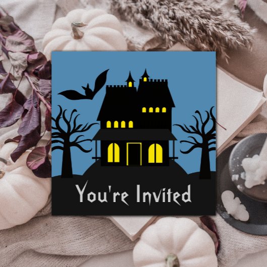 Spooky Haunted House Halloween Invite Kaart