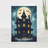 Spooky Haunted House Halloween Kaart (Voorkant)
