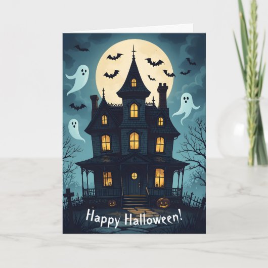 Spooky Haunted House Halloween Kaart (Voorkant)