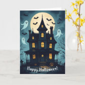 Spooky Haunted House Halloween Kaart (Gele Bloem)