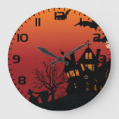 Spooky Haunted House Halloween Night Grote Klok (Voorkant)