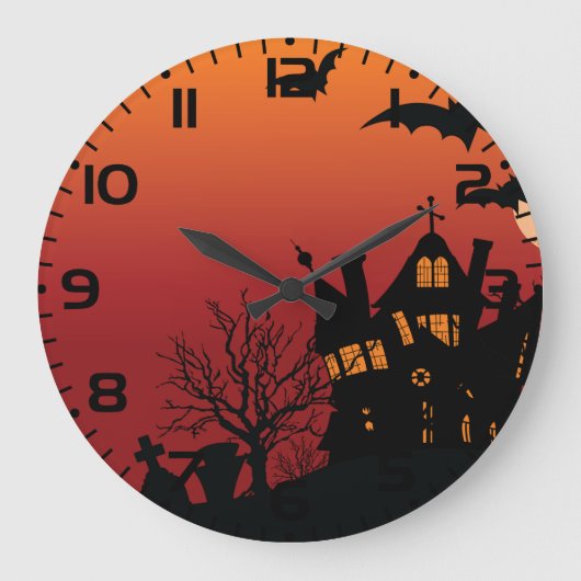 Spooky Haunted House Halloween Night Grote Klok (Voorkant)