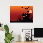 Spooky Haunted House Halloween Night Poster (Thuiskantoor)