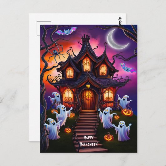 Spooky Haunted House Halloween Night Scene Briefkaart (Voorkant / Achterkant)