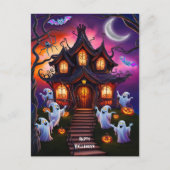 Spooky Haunted House Halloween Night Scene Briefkaart (Voorkant)