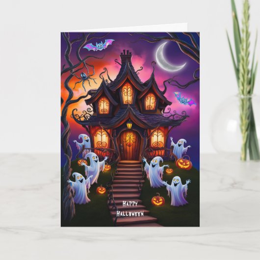 Spooky Haunted House Halloween Night Scene Kaart (Voorkant)