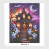 Spooky Haunted House Halloween Night Scene Sticker (Vel)