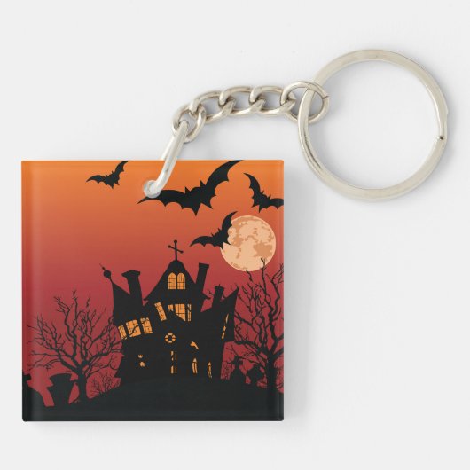 Spooky Haunted House Halloween Night Sleutelhanger (Achterkant)