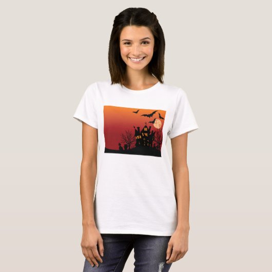 Spooky Haunted House Halloween Night T-shirt (Voorkant volledig)