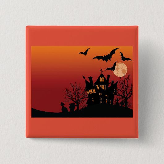 Spooky Haunted House Halloween Night Vierkante Button 5,1 Cm (Voorkant)