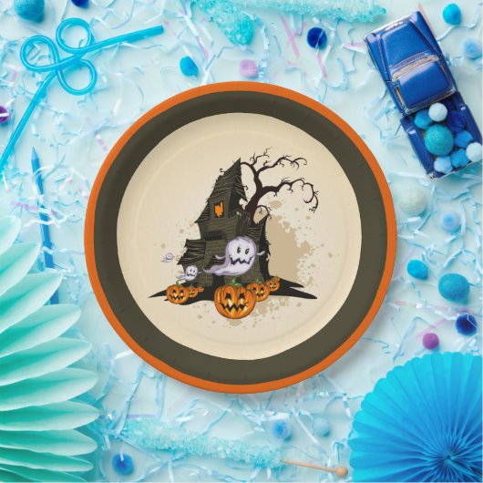 Spooky Haunted House Halloween Papieren Bordje (Feest)
