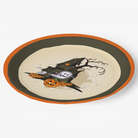 Spooky Haunted House Halloween Papieren Bordje (Gekanteld)